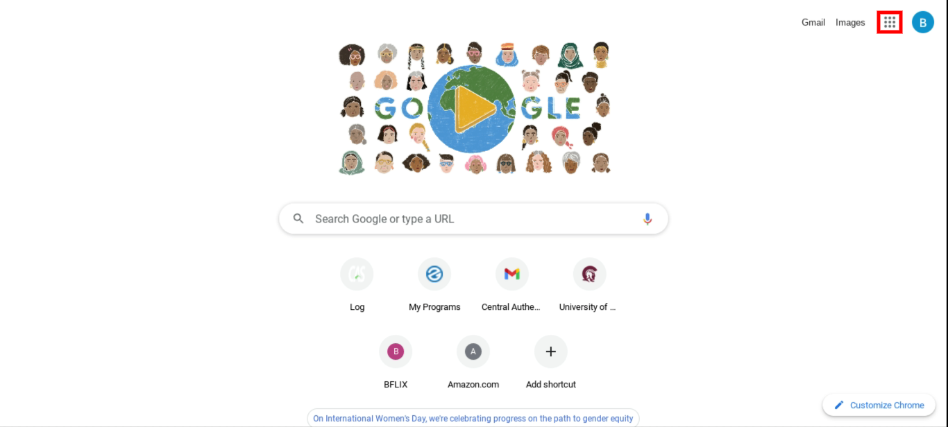 "New Tab" Page of Google